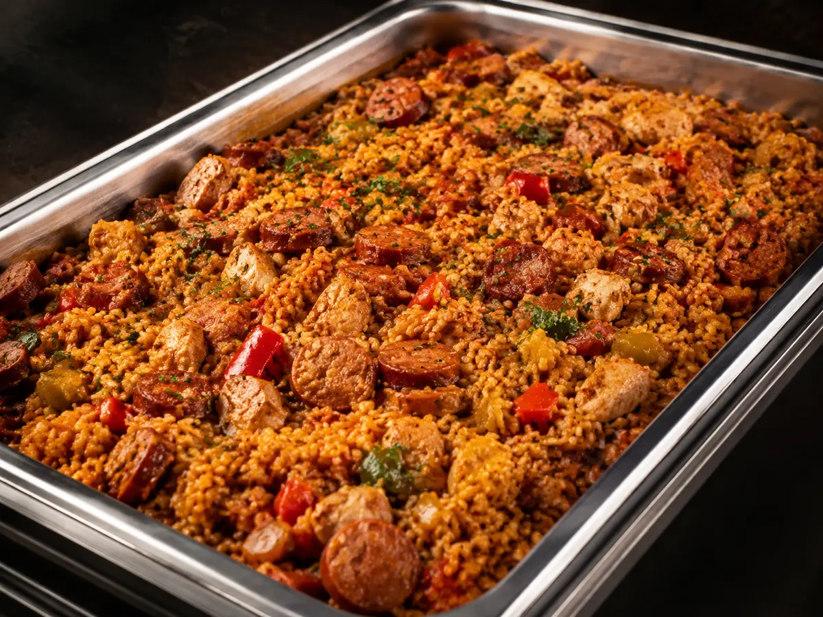 Cajun jambalaya prepared for an event